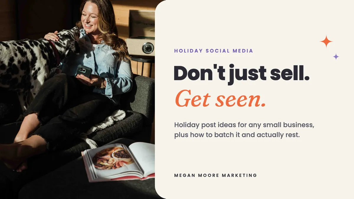 Megan Moore with her Dalmatian Emma: holiday social media ideas for small business, don't just sell, get seen