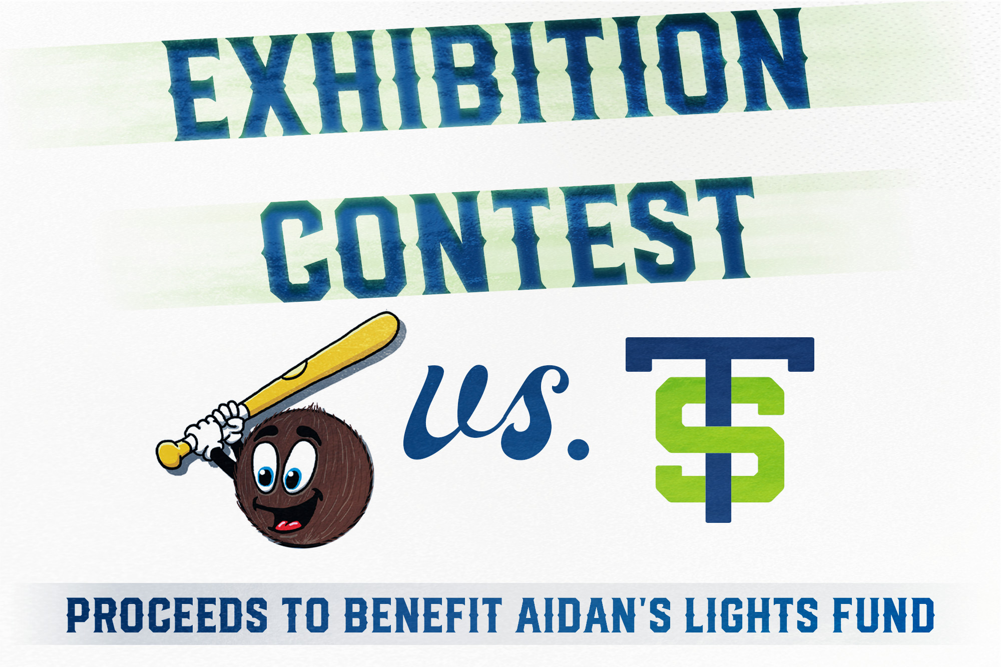 Graphic that reads EXHIBITION CONTEST, with Coconuts logo & Tom Sox logo. "Proceeds to benefit Aidan's Lights Fund." 