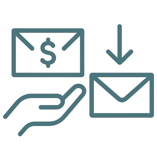 Envelope icon representing mailing a church donation
