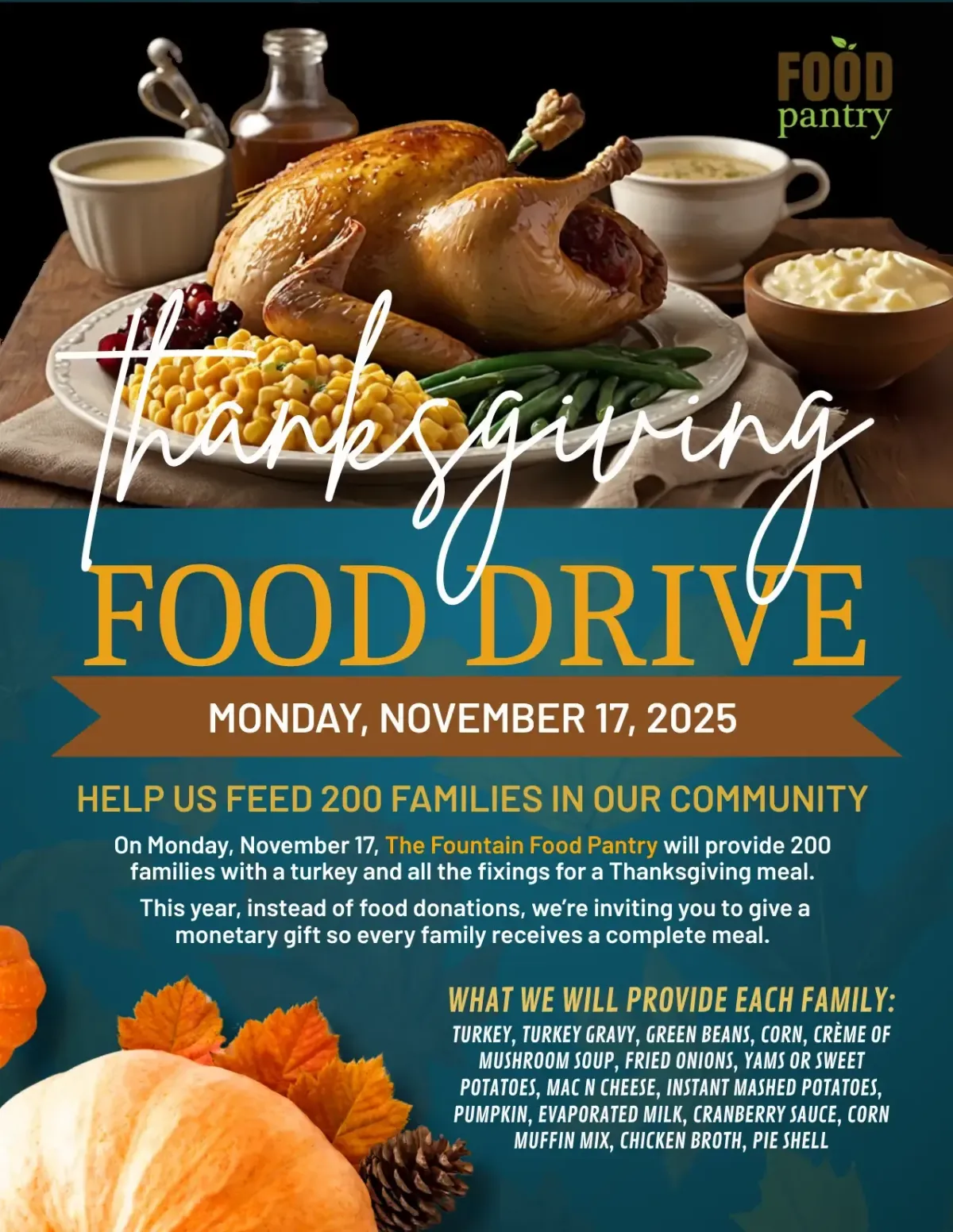Fountain Church Thanksgiving Food Drive 2025 – Cash donations provide full Thanksgiving meals to 200 families in Gwinnett County