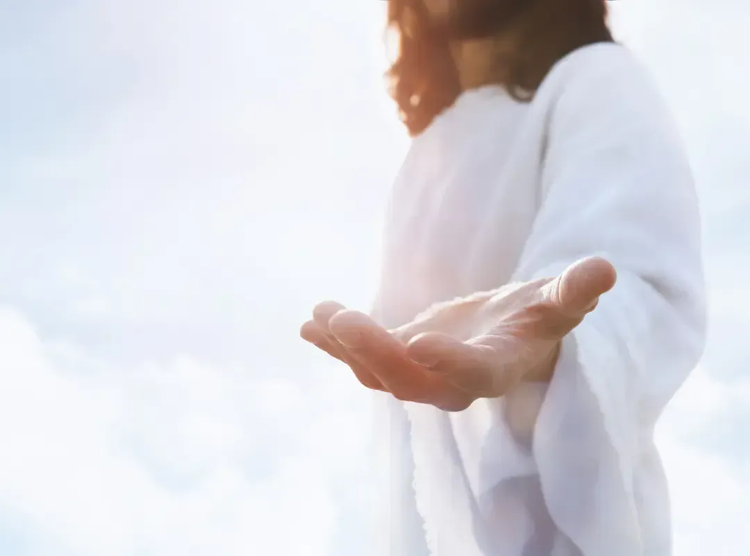 Jesus reaching his hand out to welcome you