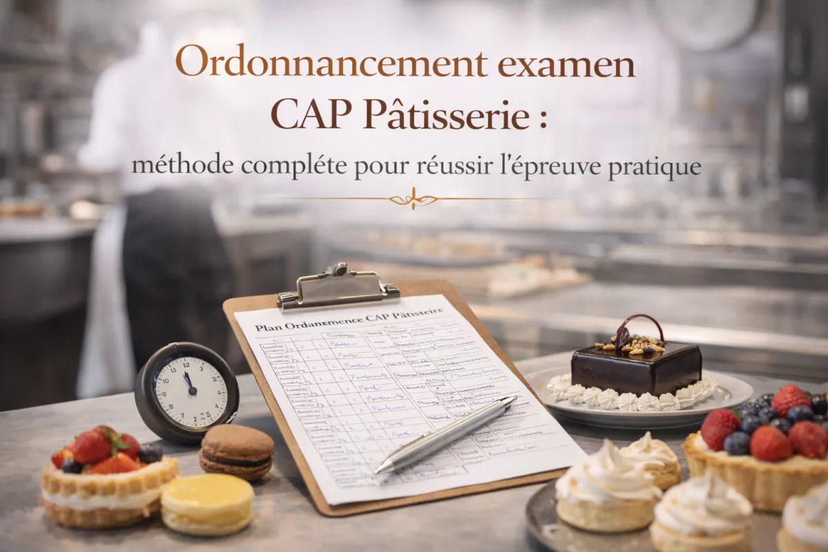 Ordonnancement examen CAP Pâtisserie: méthode complète pour réussir l’épreuve pratique