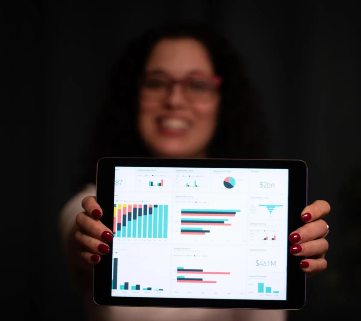 A woman is holding a tab - Lean Results Pro