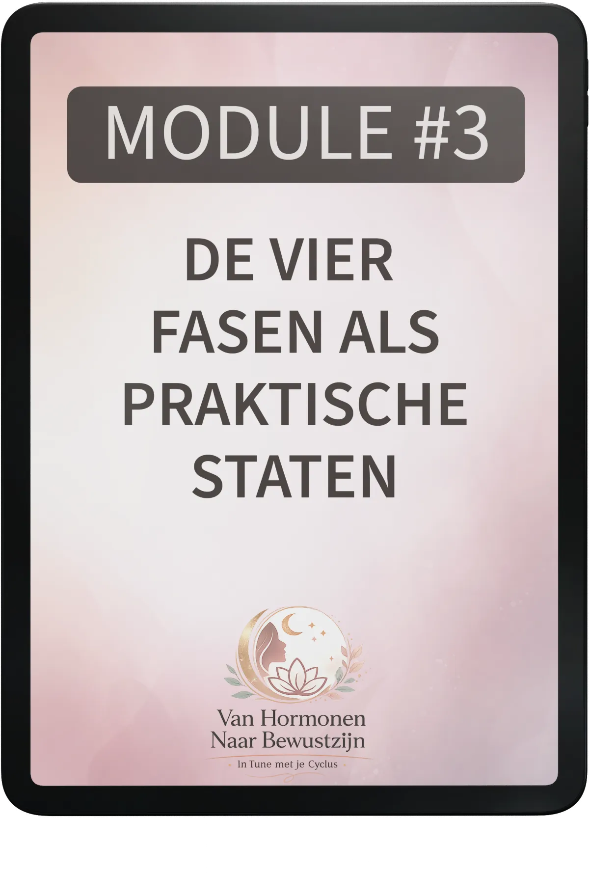 Digitaal programma ‘Van Hormonen naar Bewustzijn’ met 10 modules over menstruatiecyclus, voeding per fase, emotionele regulatie en bonusmaterialen.