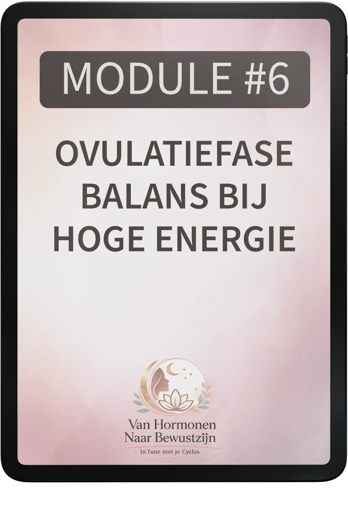 Digitaal programma ‘Van Hormonen naar Bewustzijn’ met 10 modules over menstruatiecyclus, voeding per fase, emotionele regulatie en bonusmaterialen.