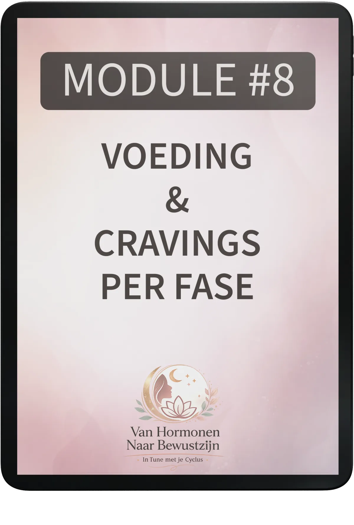 Digitaal programma ‘Van Hormonen naar Bewustzijn’ met 10 modules over menstruatiecyclus, voeding per fase, emotionele regulatie en bonusmaterialen.
