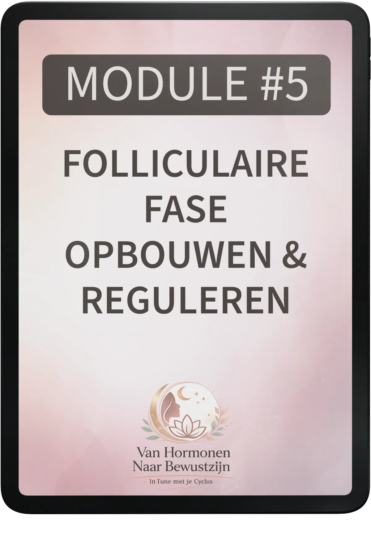 Digitaal programma ‘Van Hormonen naar Bewustzijn’ met 10 modules over menstruatiecyclus, voeding per fase, emotionele regulatie en bonusmaterialen.