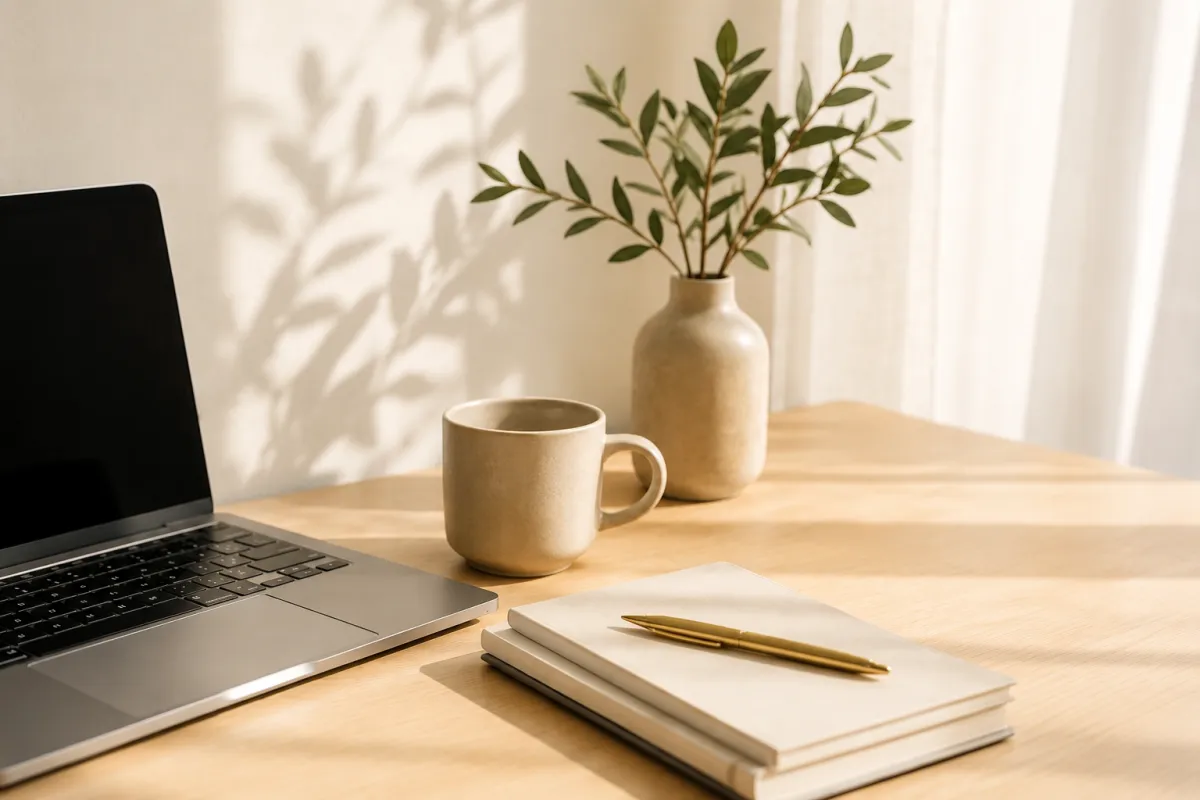 Calm workspace representing focused planning, structure and business clarity.