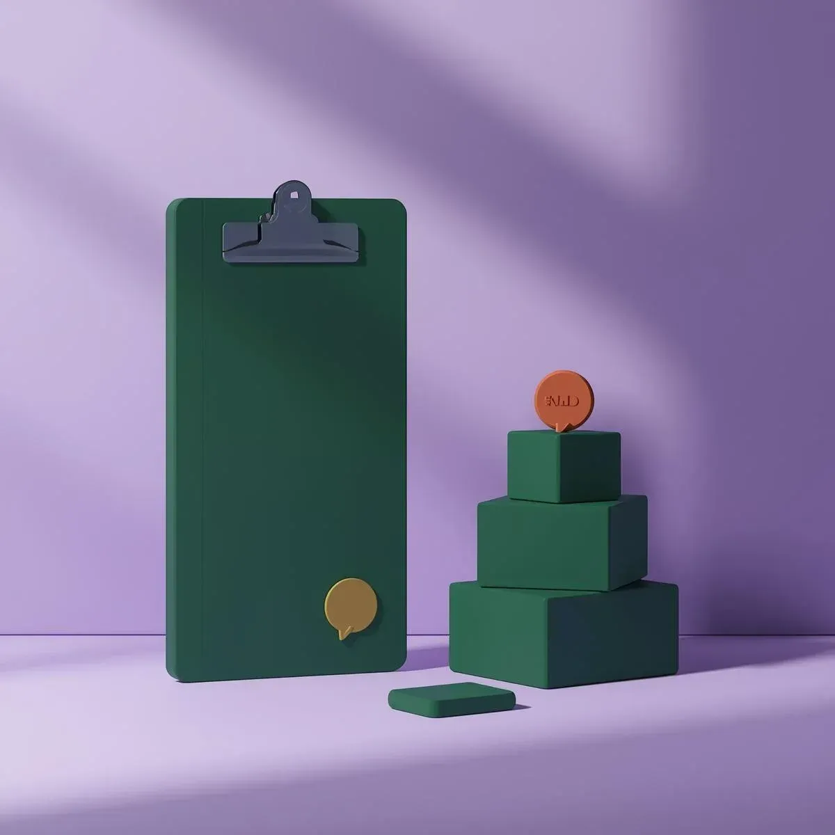 Dark green clipboard with stacked blocks representing digital services, strategy and support.