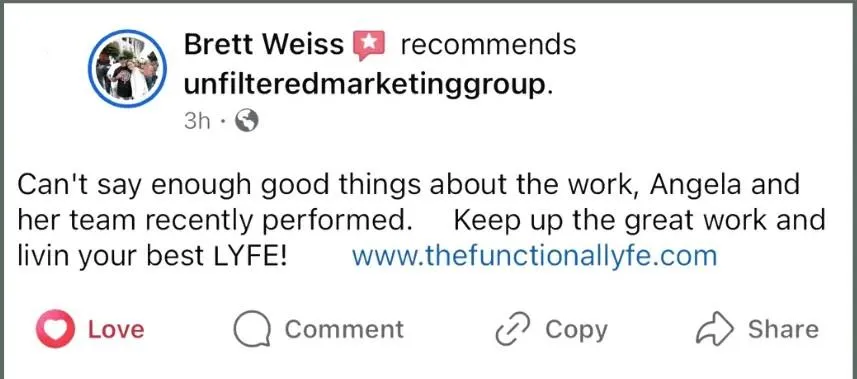 Unfiltered Marketing Group marketing and seo services for service-based businesses.  Client Testimonial: five-star review. 