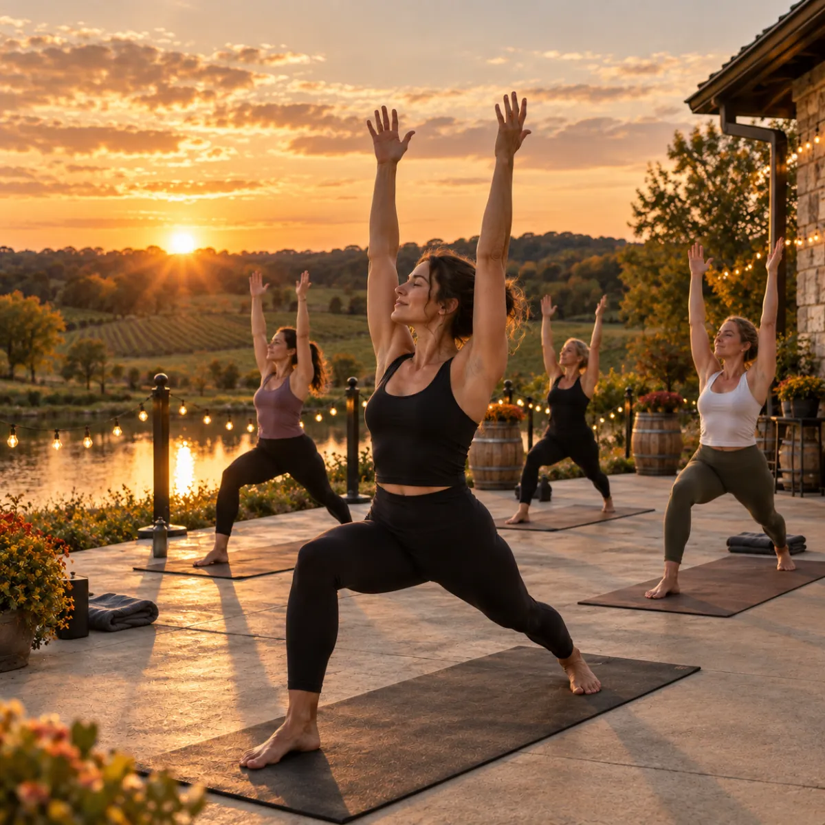 Sunset yoga session in an open meadow