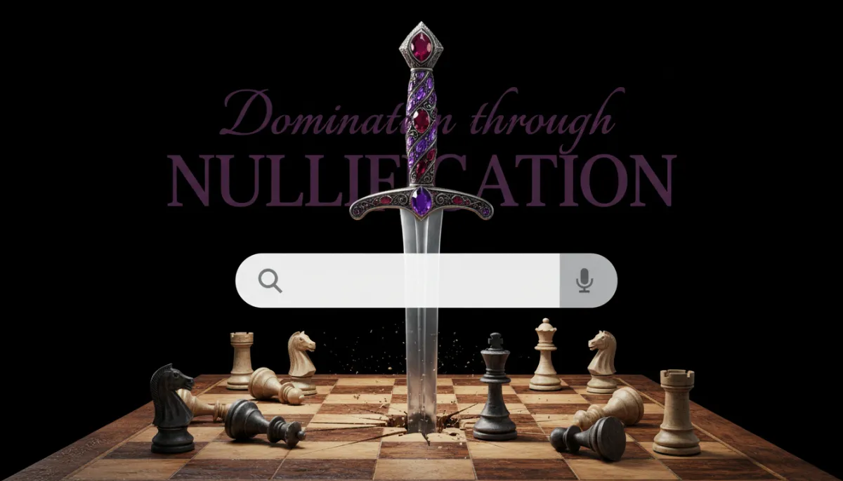 The SBO Protocol helping lawyers with competition nullification.Elite marble chessboard with the SBO Protocol sword nullifying traditional SEO and PPC competitors in a high-stakes search market.