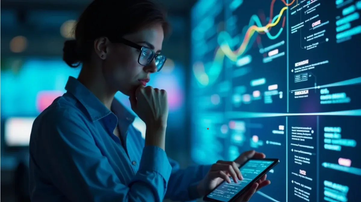 Woman looking on computer for the best framework for creating content.