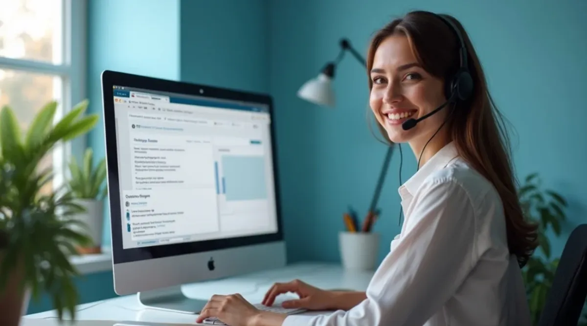Woman looking on computer for the best framework for creating content.