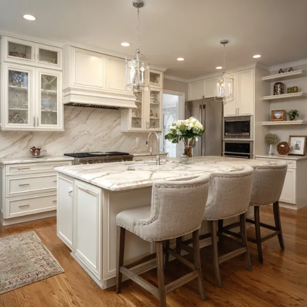 Luxurious custom kitchen with modern cabinetry, high-end appliances, and a spacious island, designed for functionality and elegance.