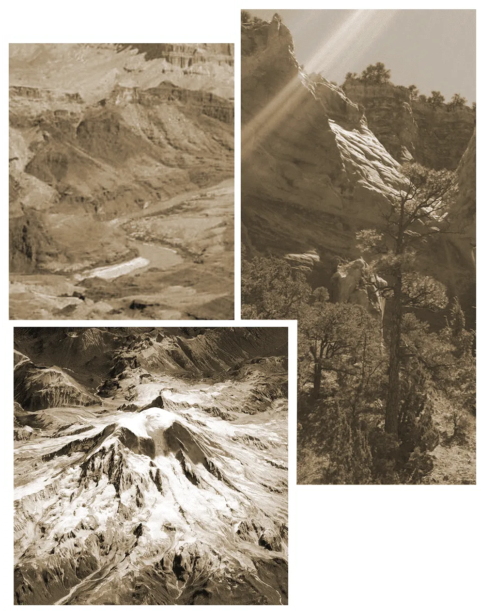 Collage of satellite footage in western USA, including Mt. Rainier