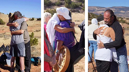 Participants embracing at Temple Canyon Sanctuary