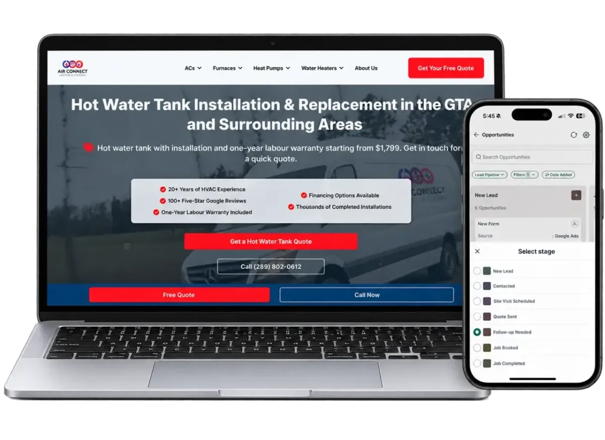 Enrise client website design showcase and pipeline lead tracking dashboard interface
