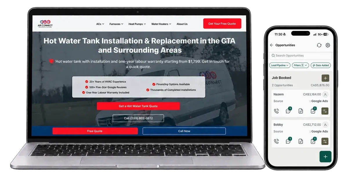 Air Connect Heating and Cooling search conversion landing page
