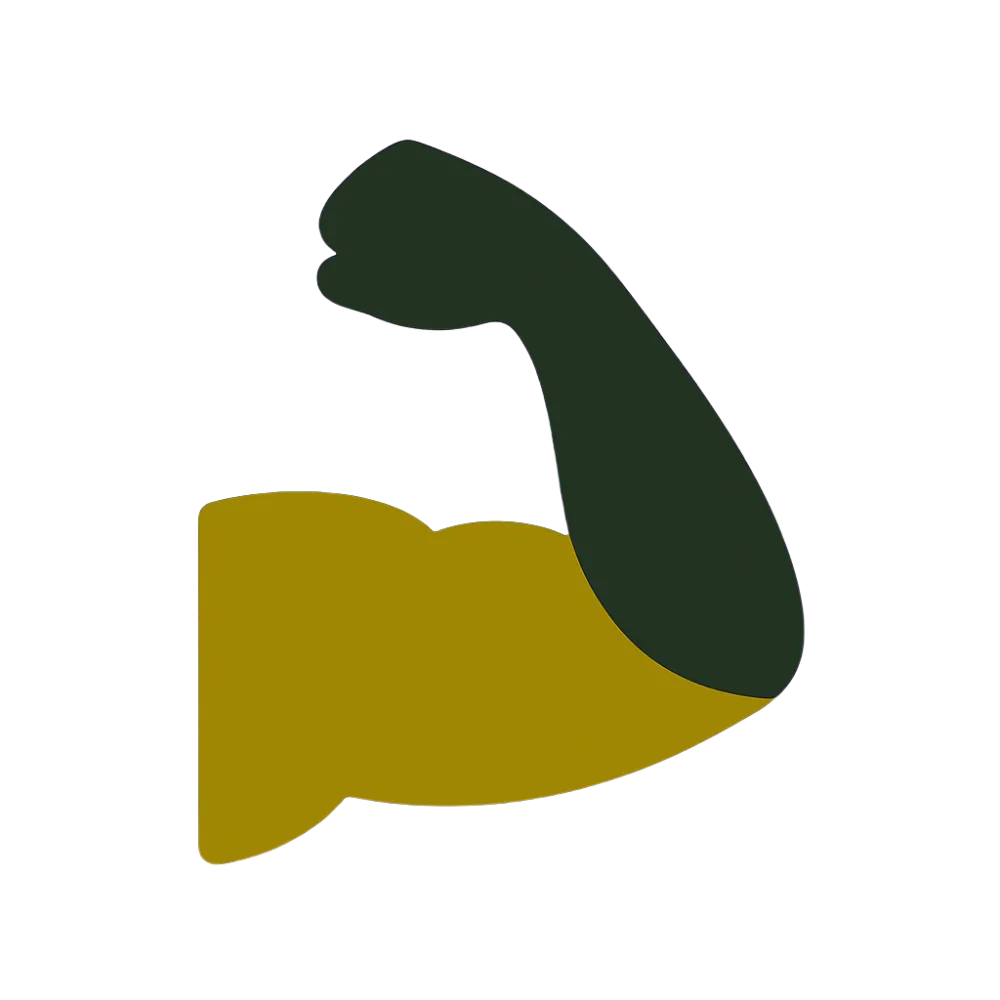 Flexed arm icon in green and gold — symbolizing strength, resilience, and empowerment for older adults and veterans rebuilding health and purpose.