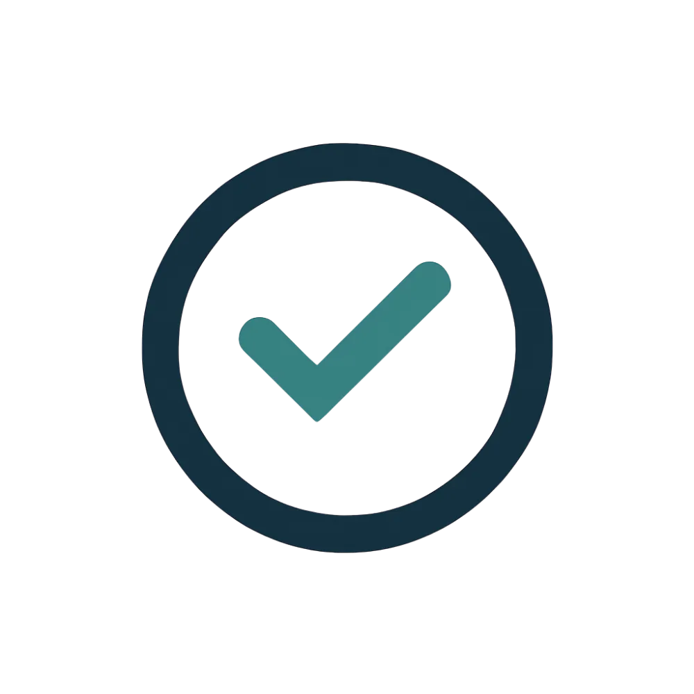 Checkmark icon inside a circle — representing verified content, trustworthy guidance, or completed steps for aging well with faith and purpose.