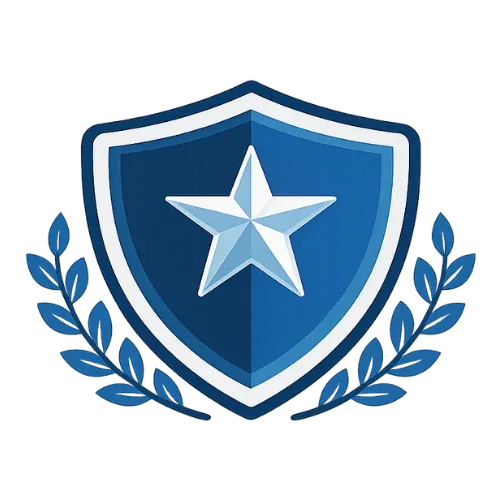 Military veteran icon with helmet and star inside shield — representing veteran support, service recognition, and patriotic protection for older adults.