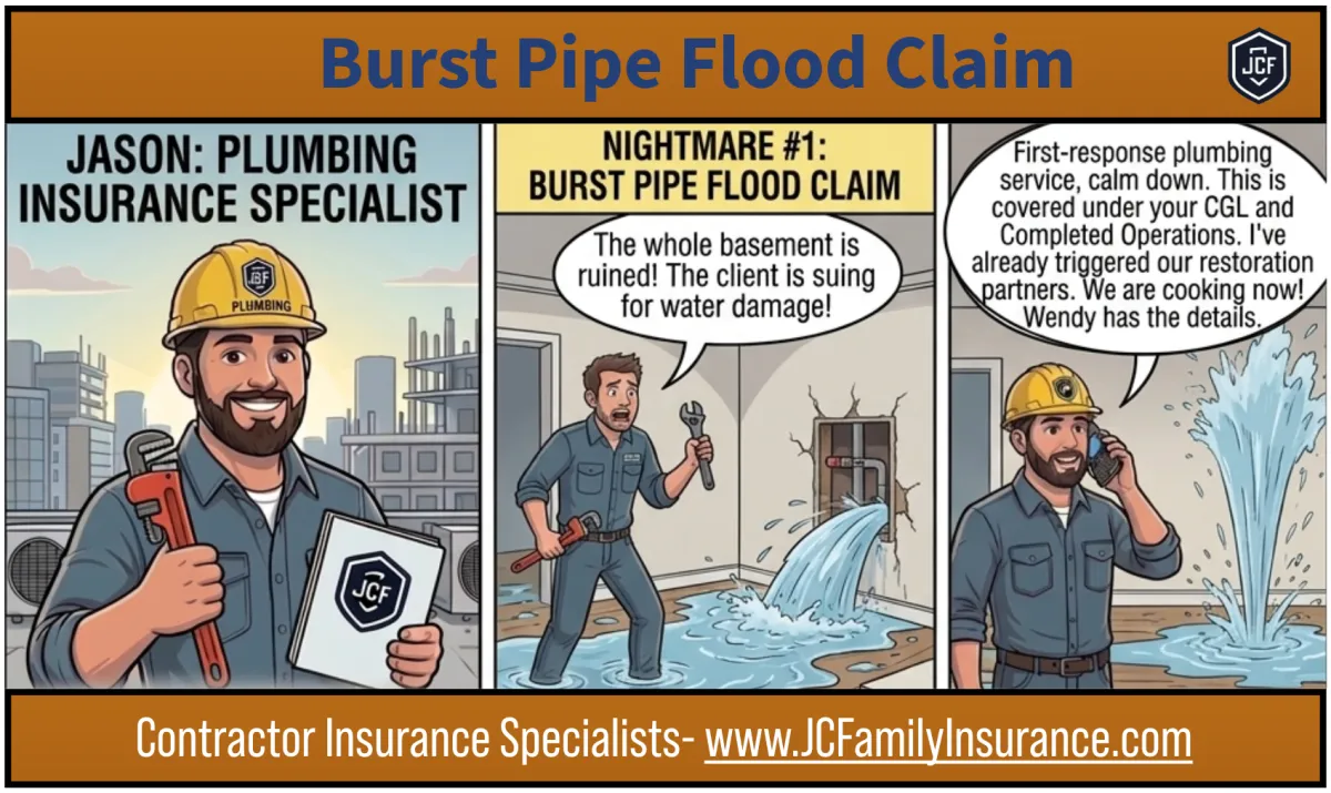 Landscaping contractor accidentally strikes an underground irrigation line resulting in flooding and a General Liability insurance claim.