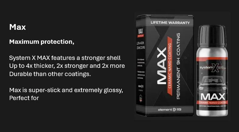 system x max product box black and red