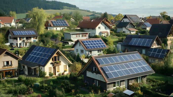 Luftbild Wuerzburg Wohngebiet mit vielen Solardaechern