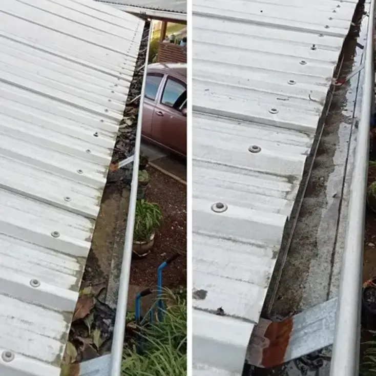 Before and after gutter cleaning by Tiki Blasting exterior services in Gisborne