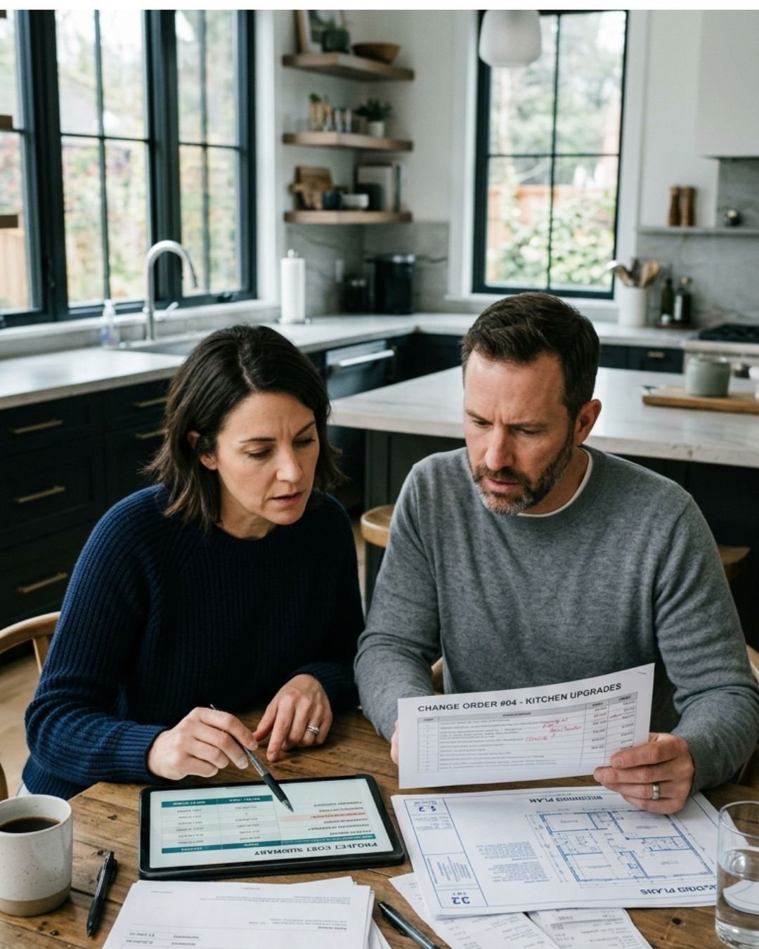 homeowners reviewing construction plans