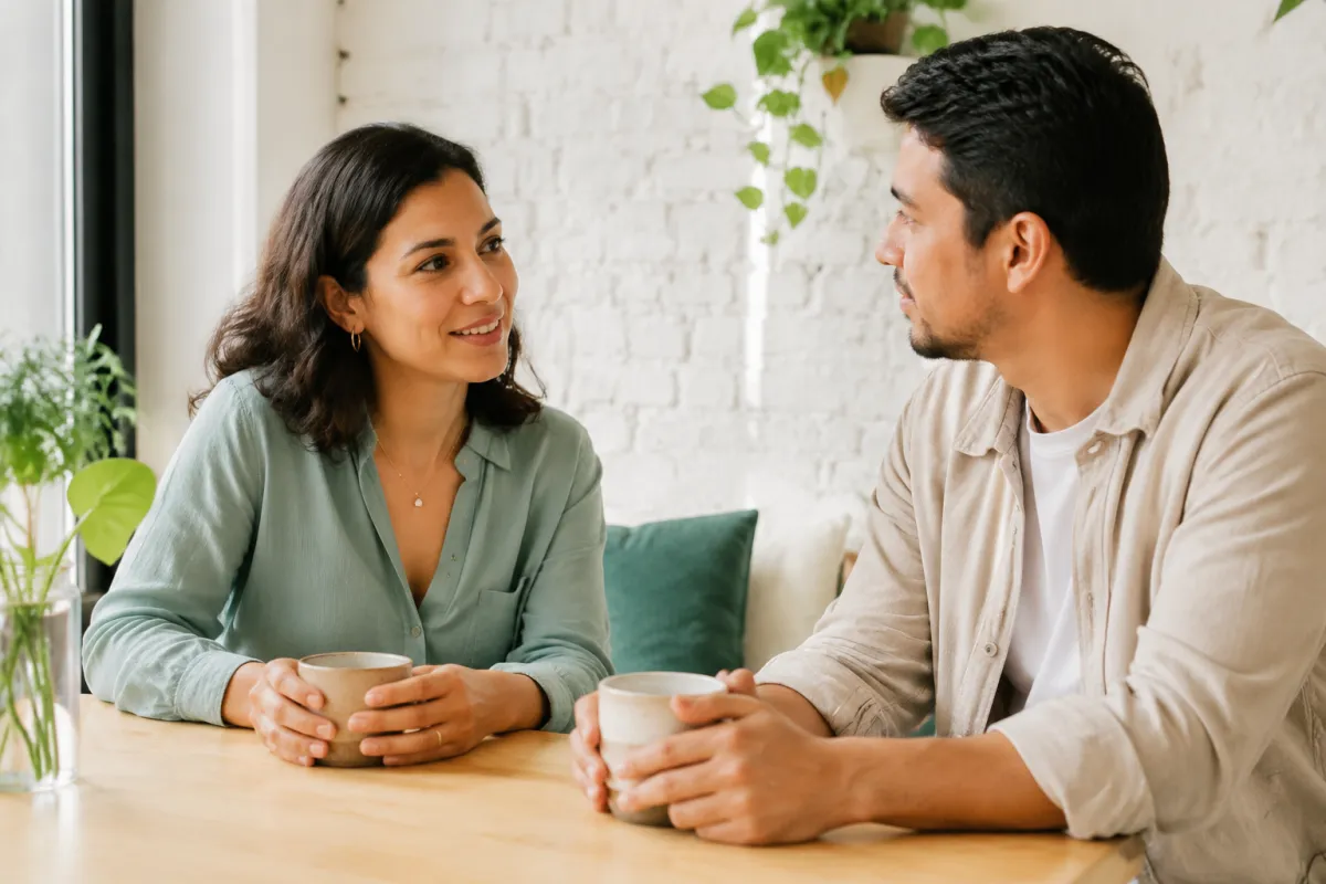 Coach conversando con un cliente potencial en una charla cercana e informal