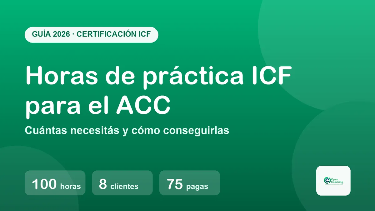 Portada de la guía sobre horas de práctica ICF para el ACC: 100 horas, 8 clientes, 75 pagas