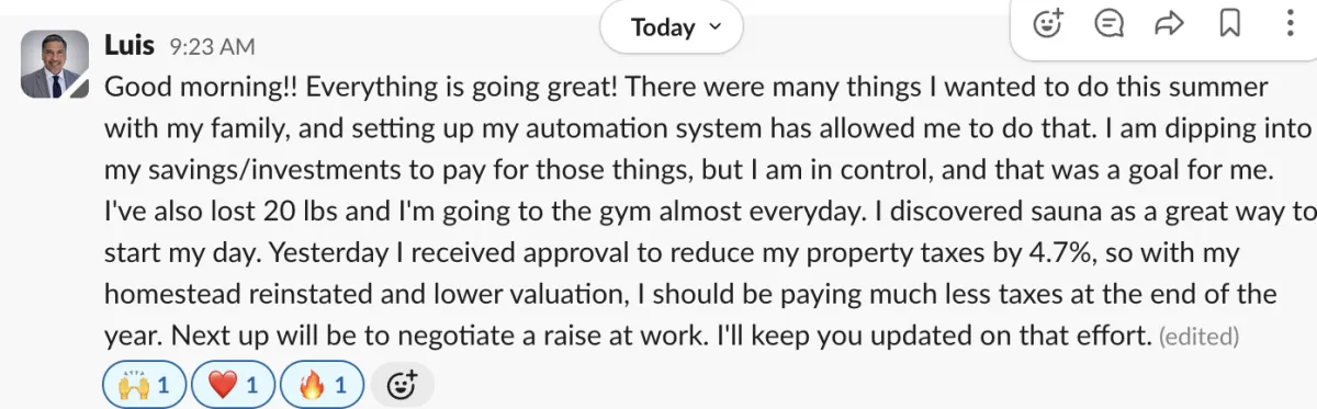 Client win: life change