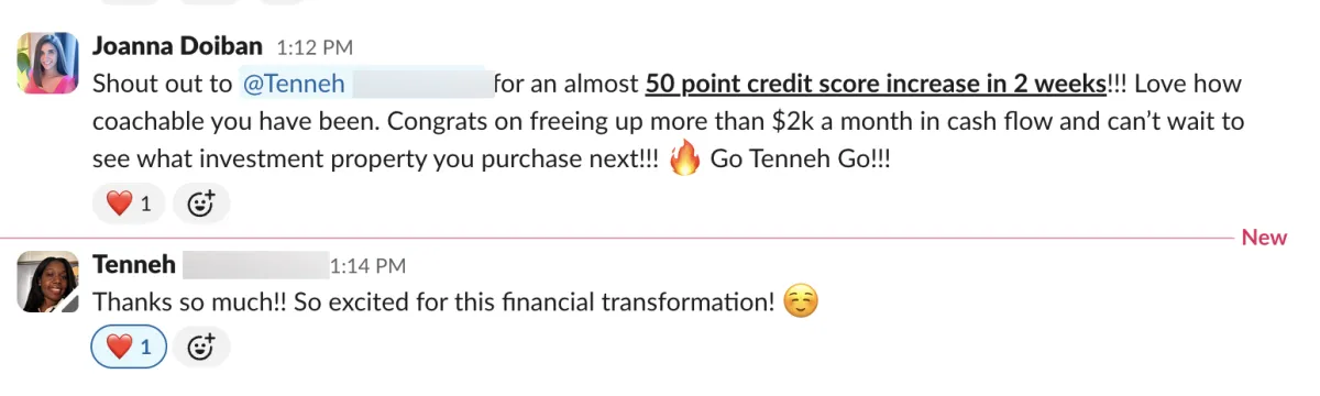 Client win: credit score up