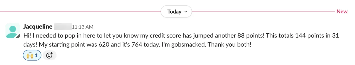 Client win: credit score up