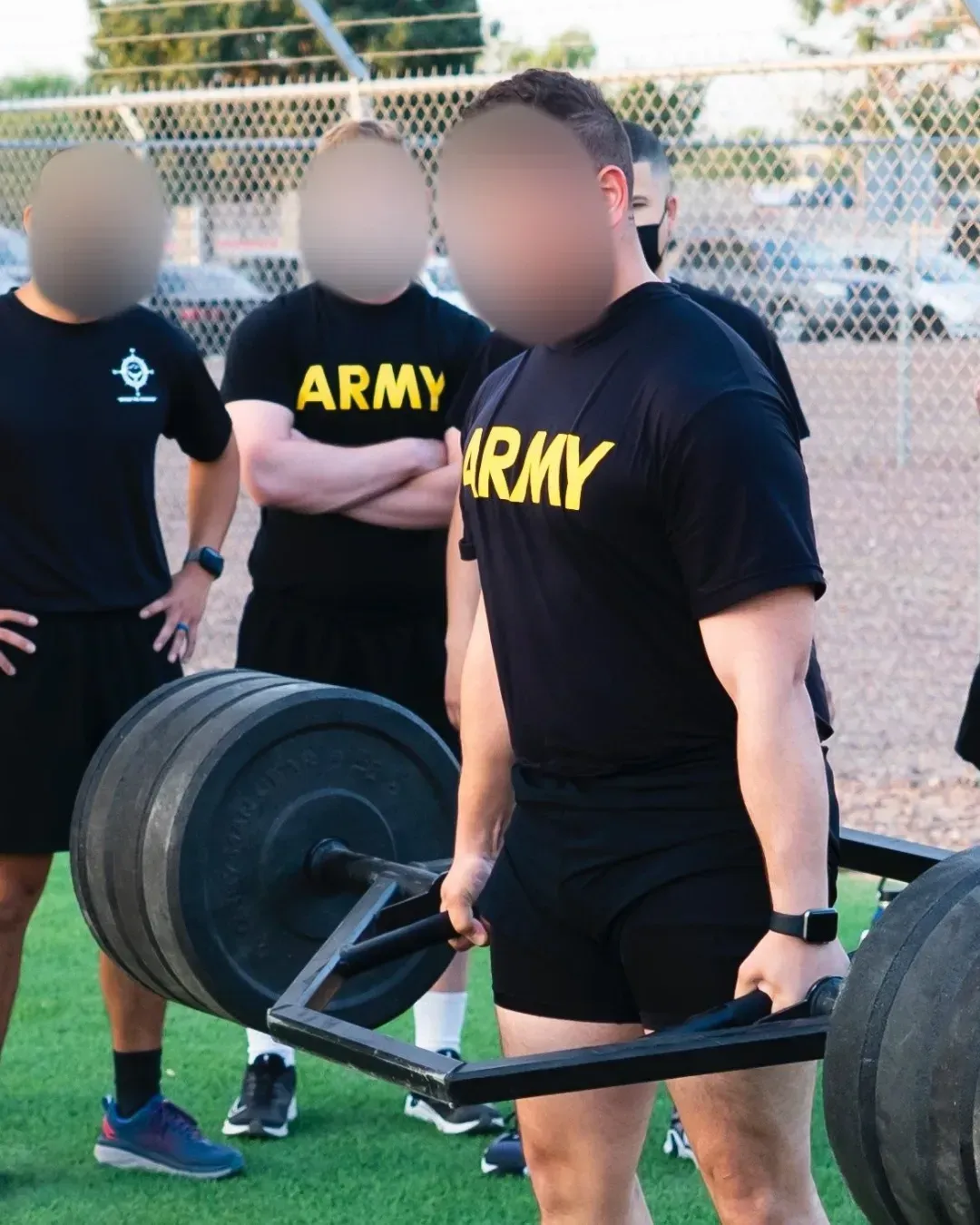 Soldier completing a trap bar deadlift for AFT/ACFT test
