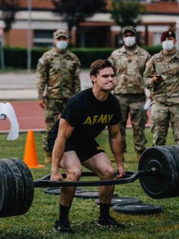 soldier completing a trap bar deadlift