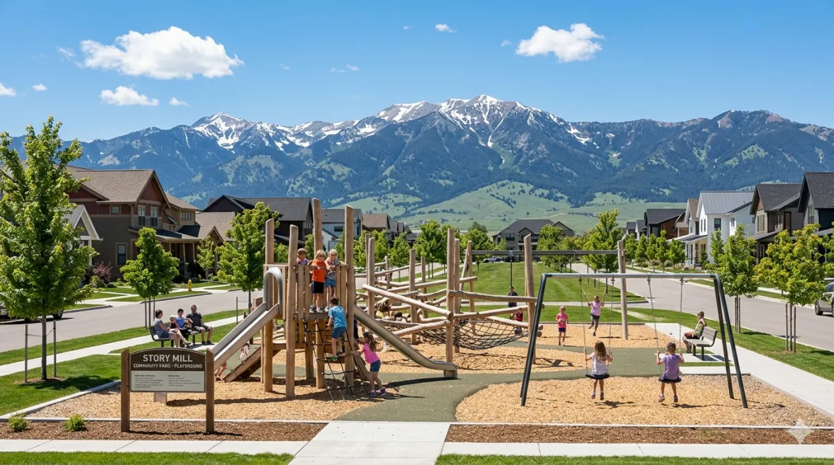 Children playing at a community playground in bozeman montana