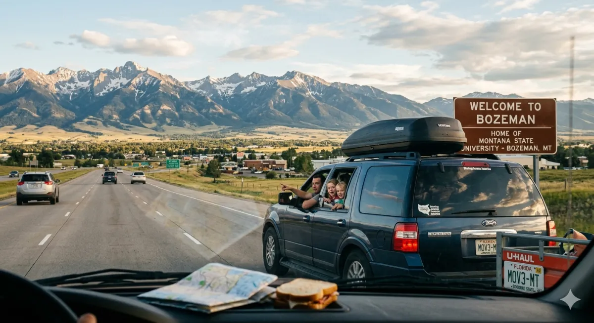 Family arriving to Bozeman as they are moving from another state