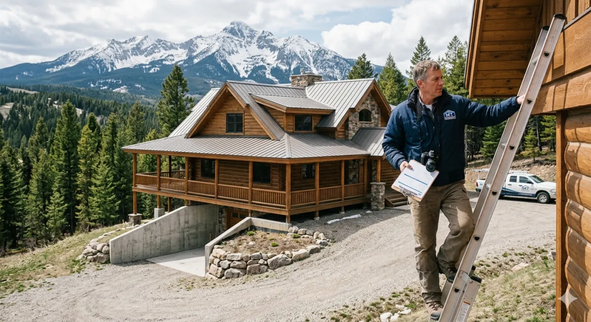 Home Inspector Evaluating a Mountain Home