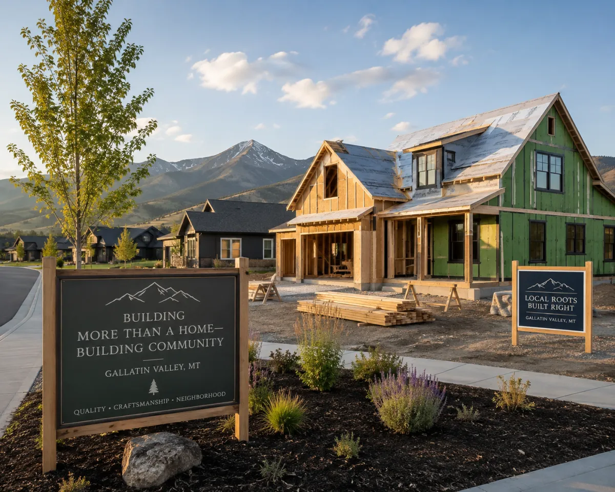 Gallatin Valley home with the Bridger Mountains behind it, illustrating the choice between buying an existing home and building