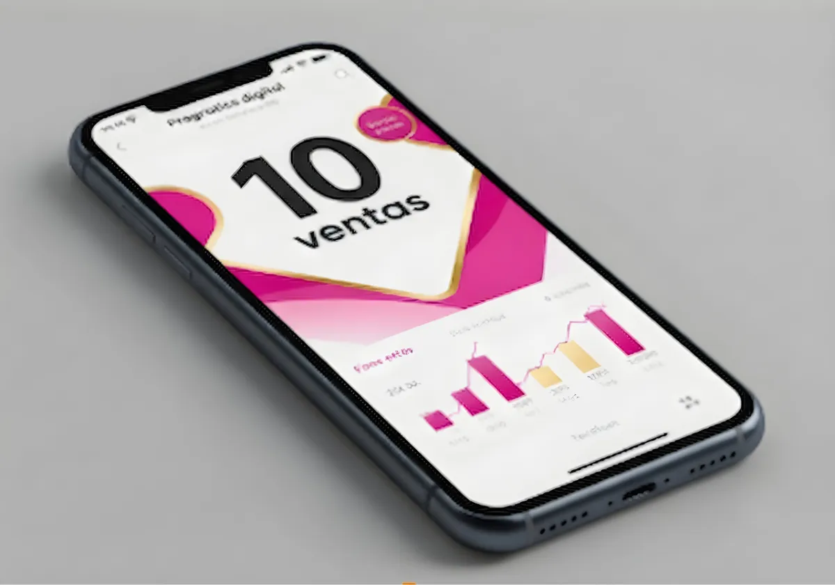 Sello dorado con el número 10 y la palabra “ventas”