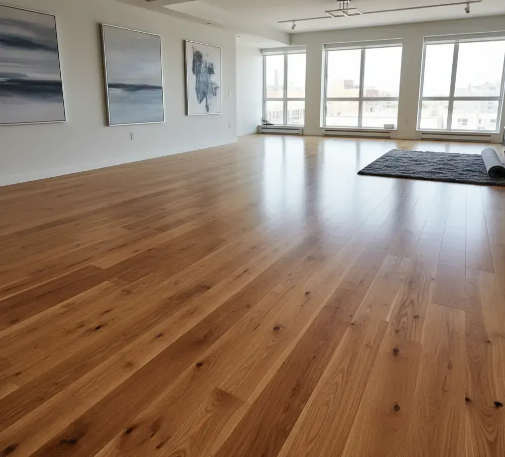 Natural solid hardwood flooring installation in modern Vancouver living room – All Type Floors