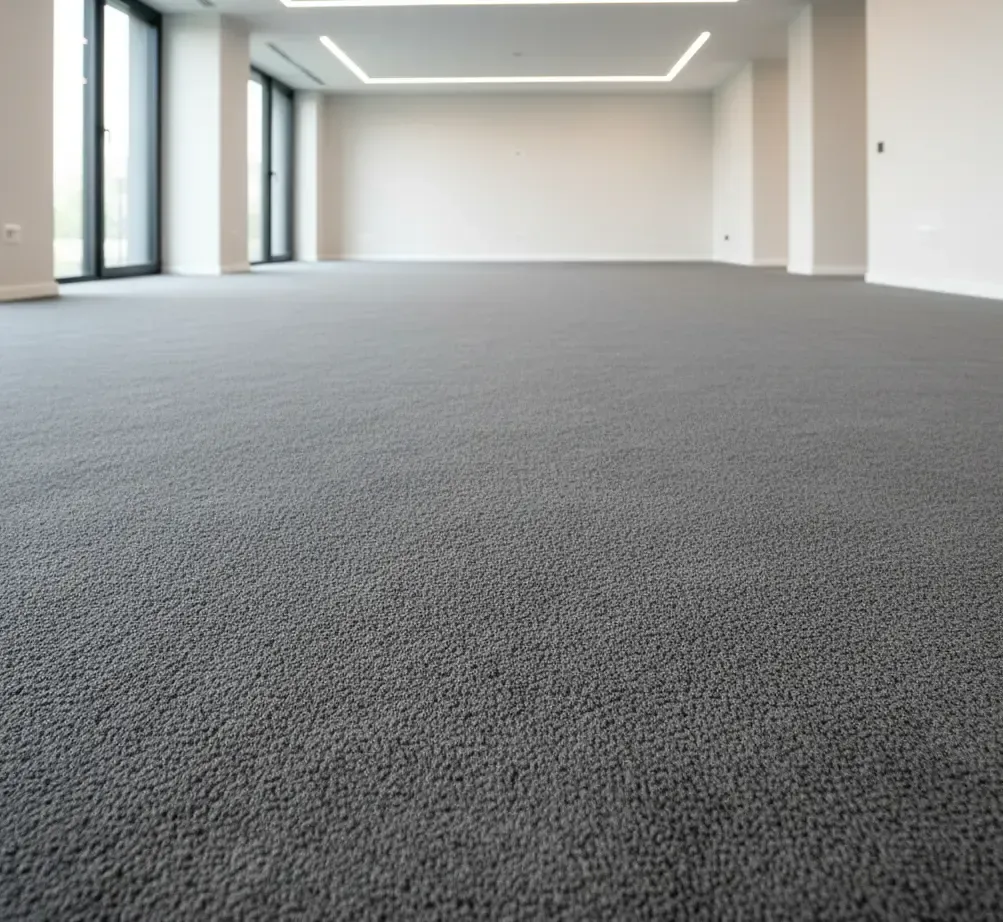 Dark grey loop pile carpet installed in a large modern open-concept room – All Type Floors