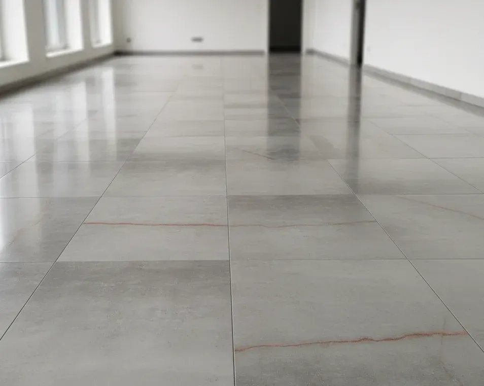 Grey porcelain tile flooring with natural veining patterns in a large open space – All Type Floors
