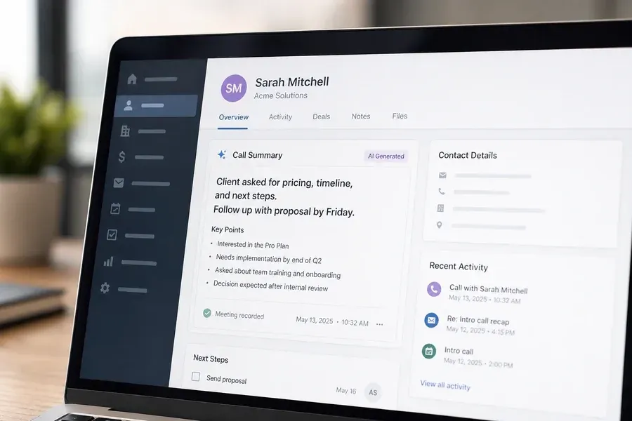 Call Summary AI - CRM page