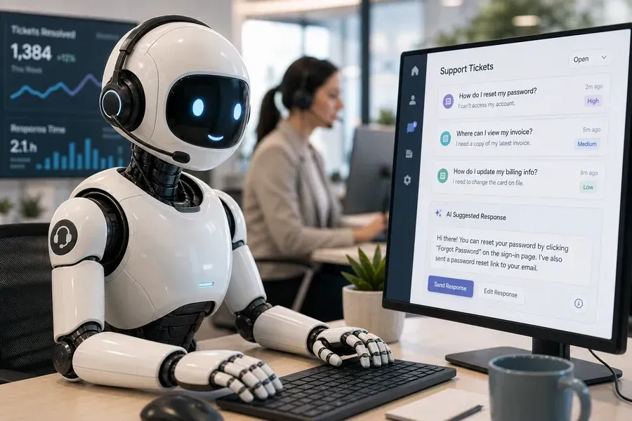 AI Ticket Assistant - robot answering questions