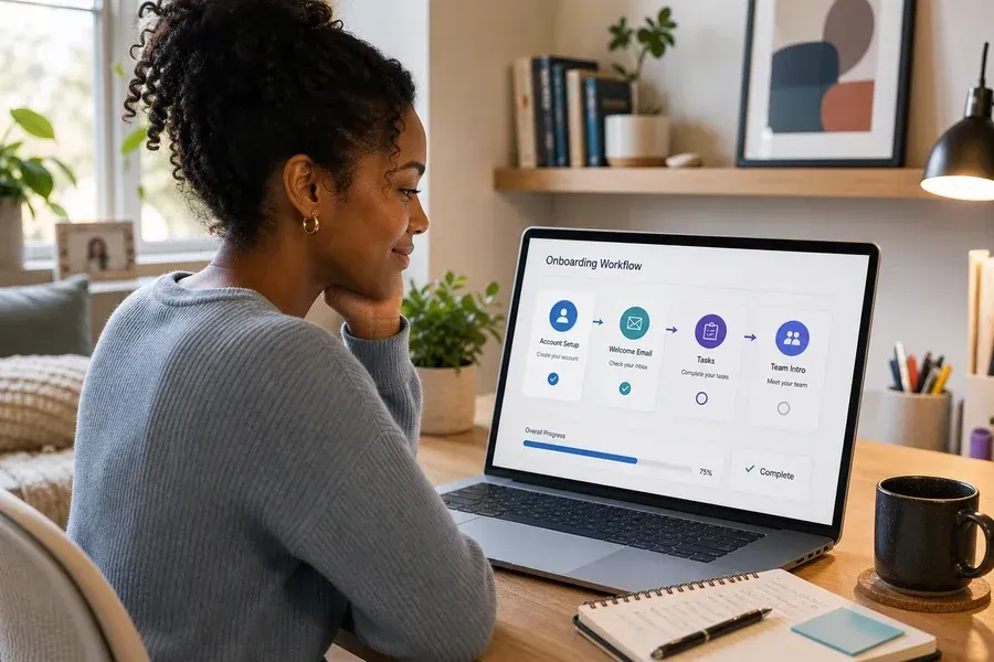 Onboarding Workflow - woman watching screen