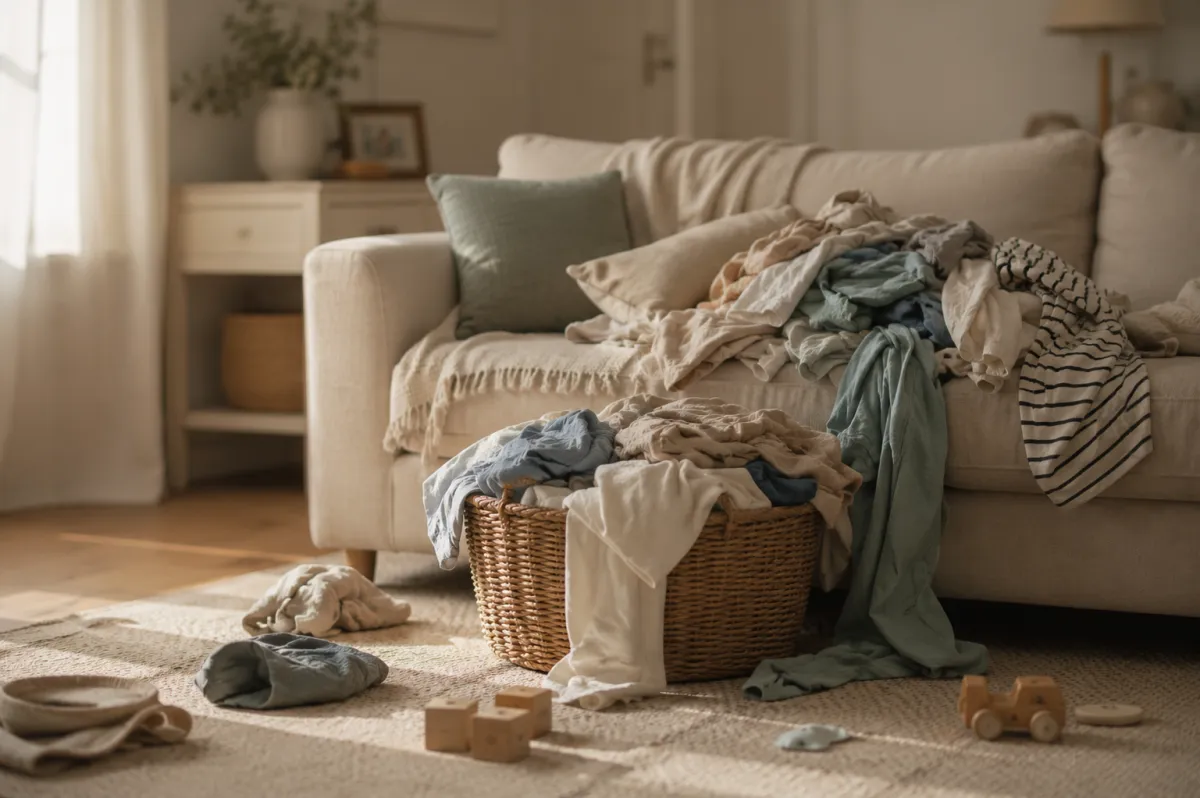 A peaceful and organized home interior corner with soft morning light